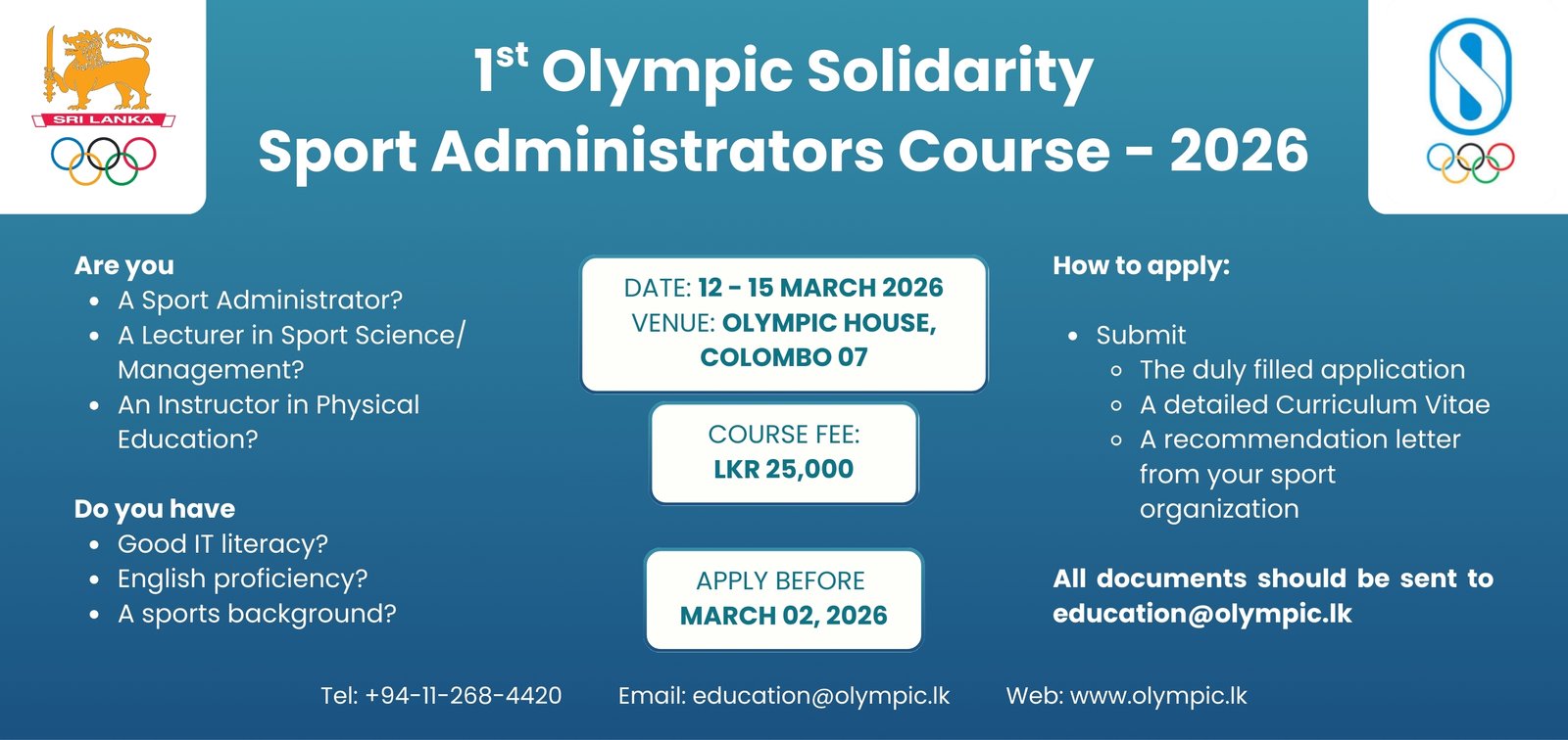 CALL FOR APPLICATIONS: First Olympic Solidarity Sport Administrators Course 2026