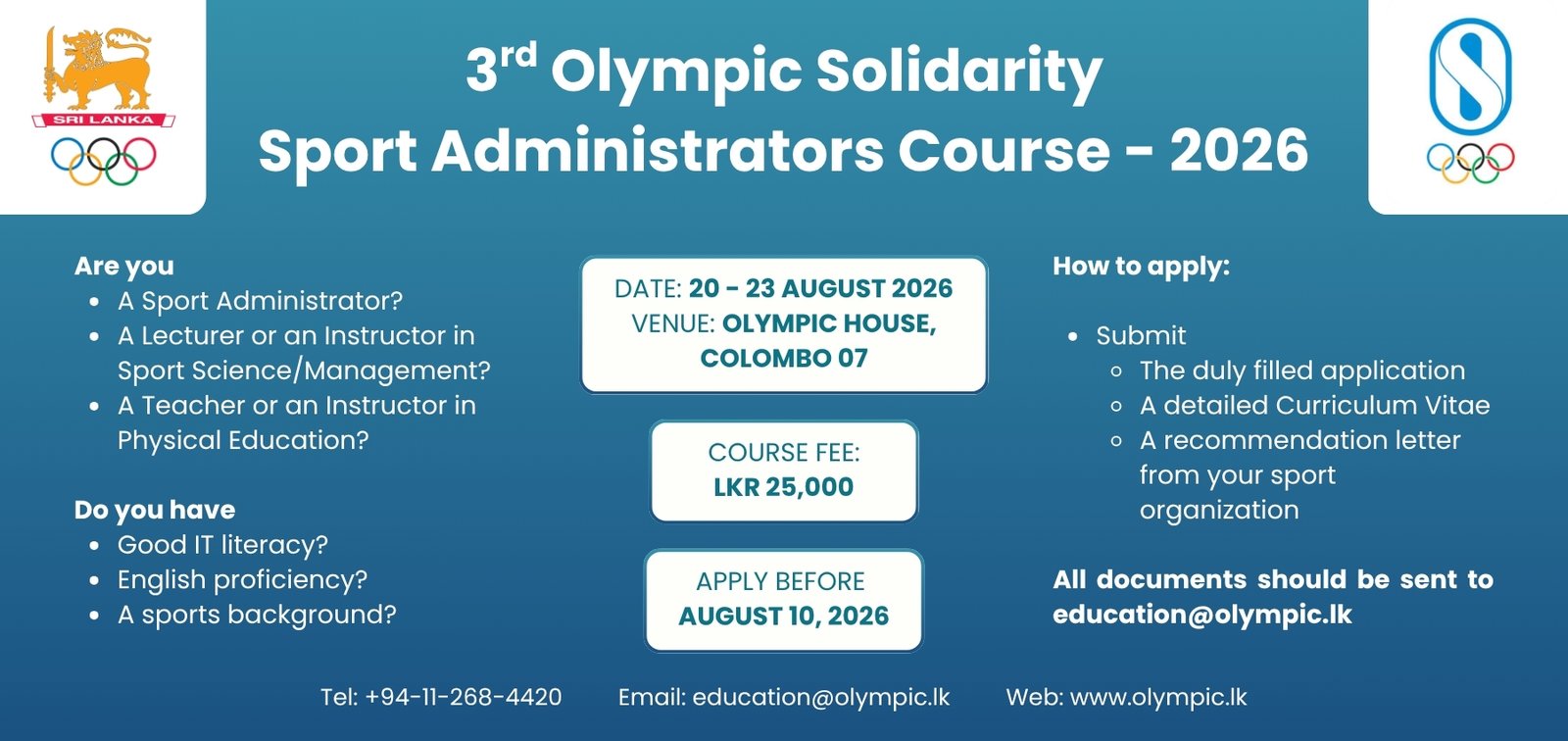 CALL FOR APPLICATIONS – 3rd Sport Administrators Course 2026